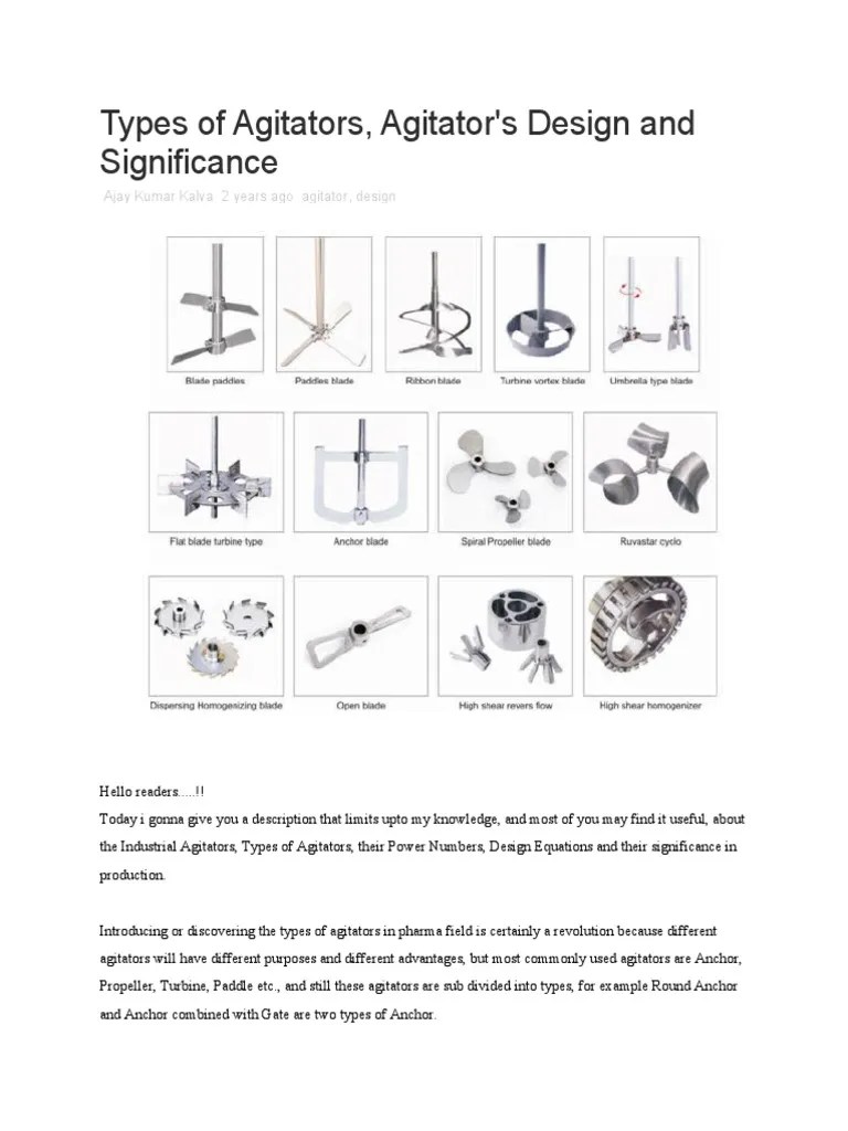 Types of Agitators PDF Propeller Turbine