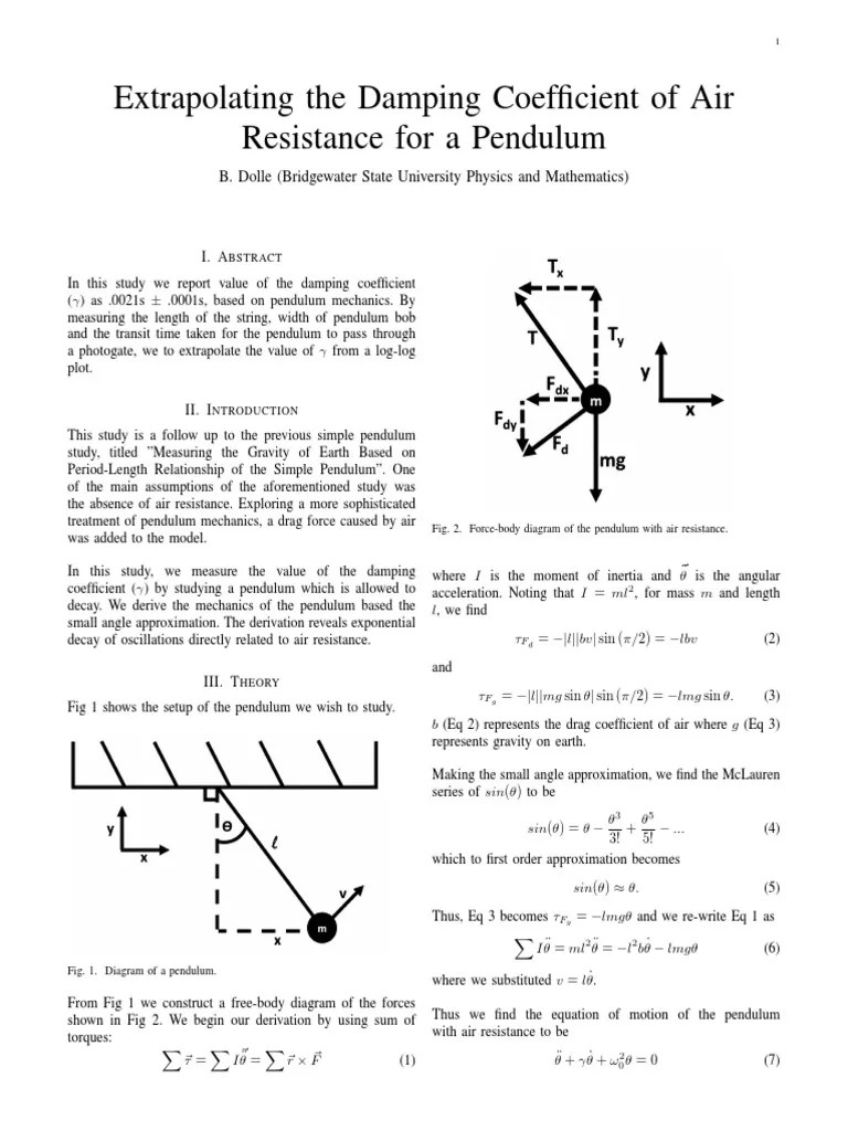 Extrapolating The Damping Coefficient of Air Resistance For A Pendulum