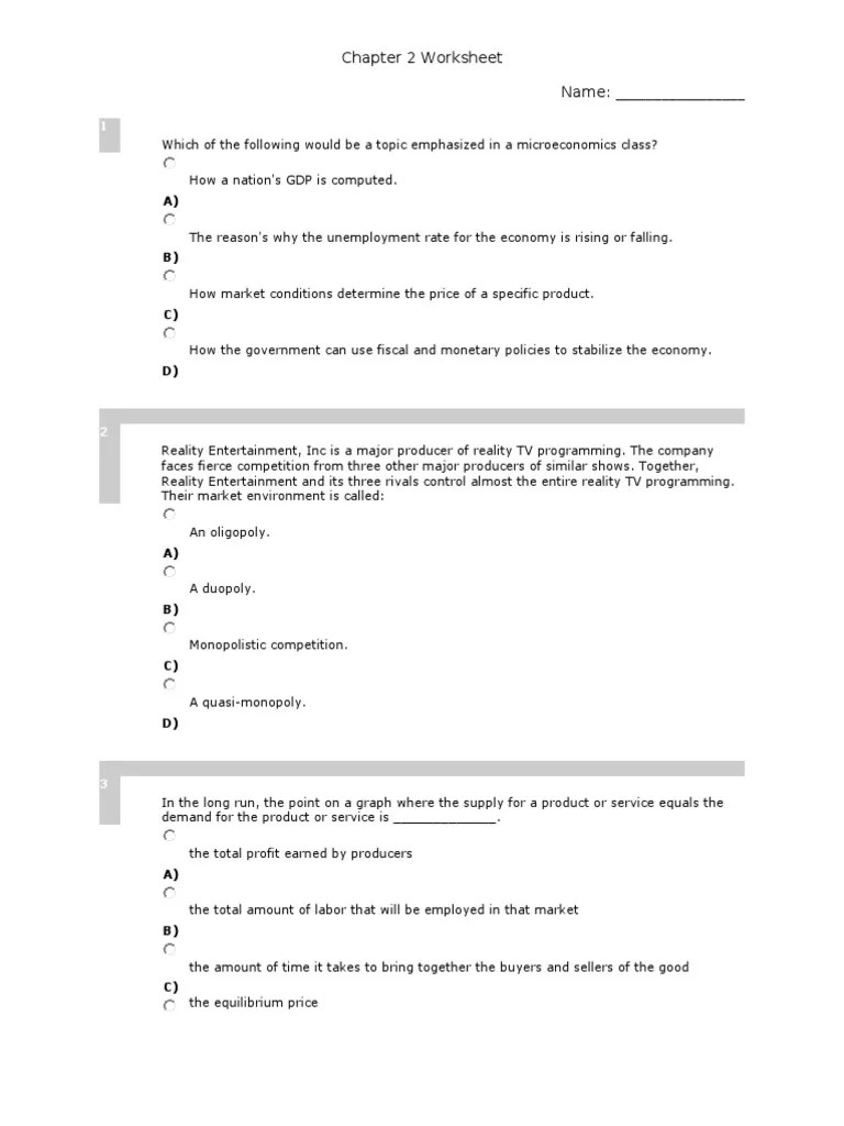 Chapter 2 Worksheet Gross Domestic Product Macroeconomics