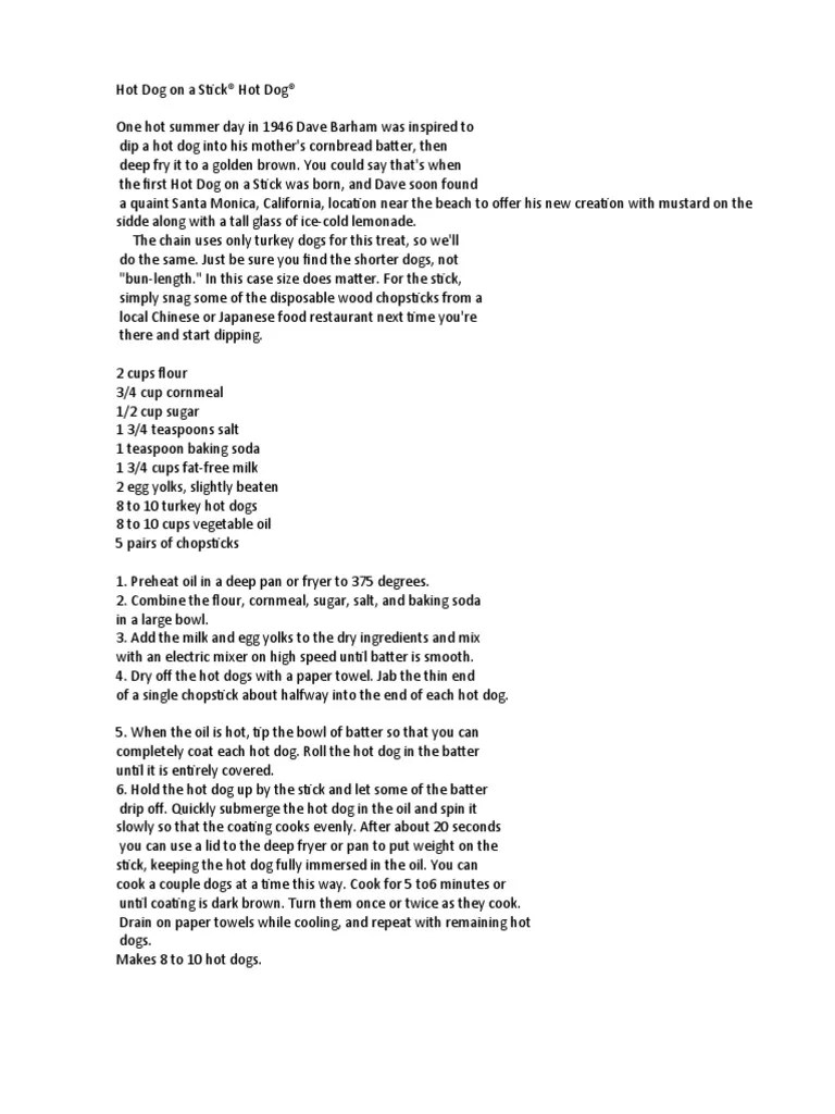 Hot Dog On A Stick Hot Dog PDF