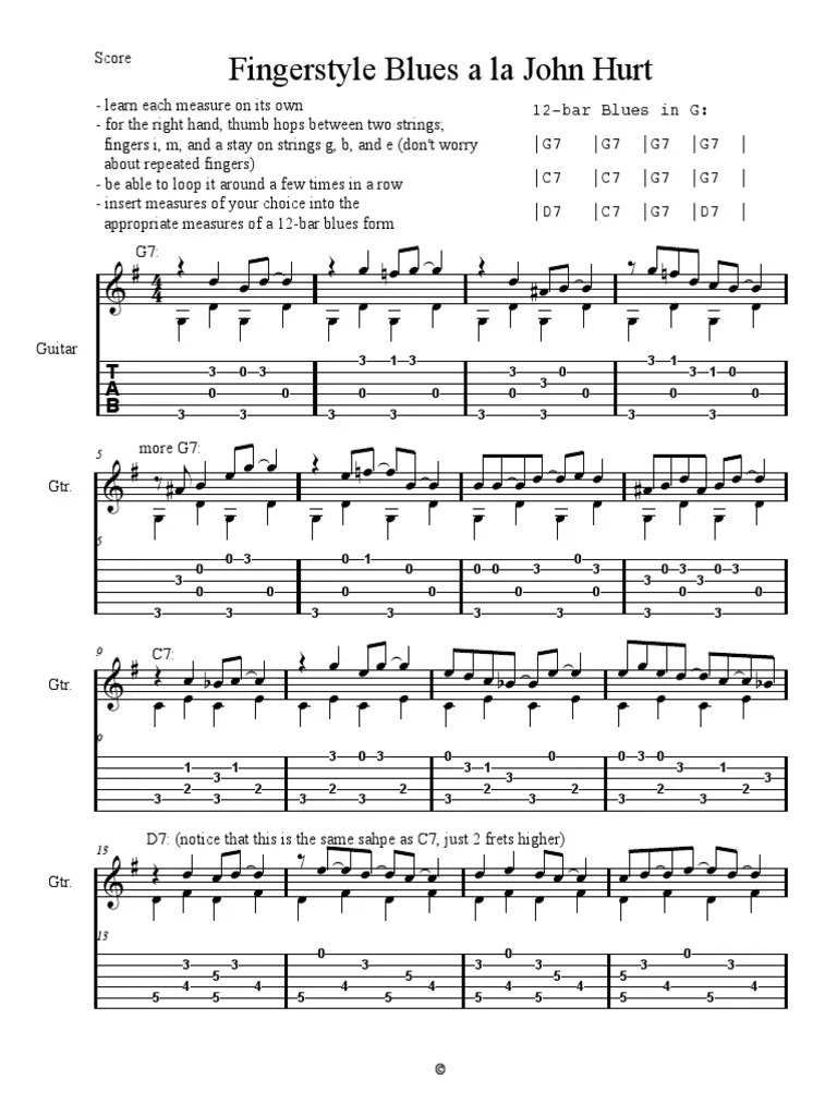 Fingerstyle Blues Worksheet PDF Divertissement (Général) Musique jazz