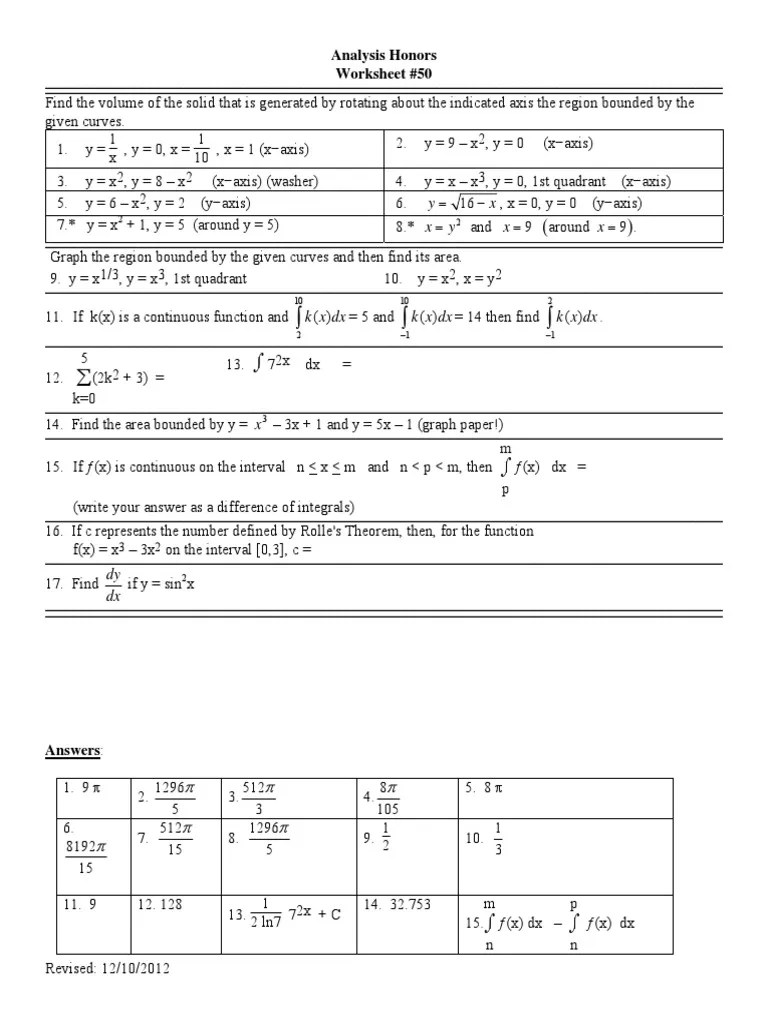 And 9 Around 9 Analysis Honors Worksheet 50 PDF Functions And