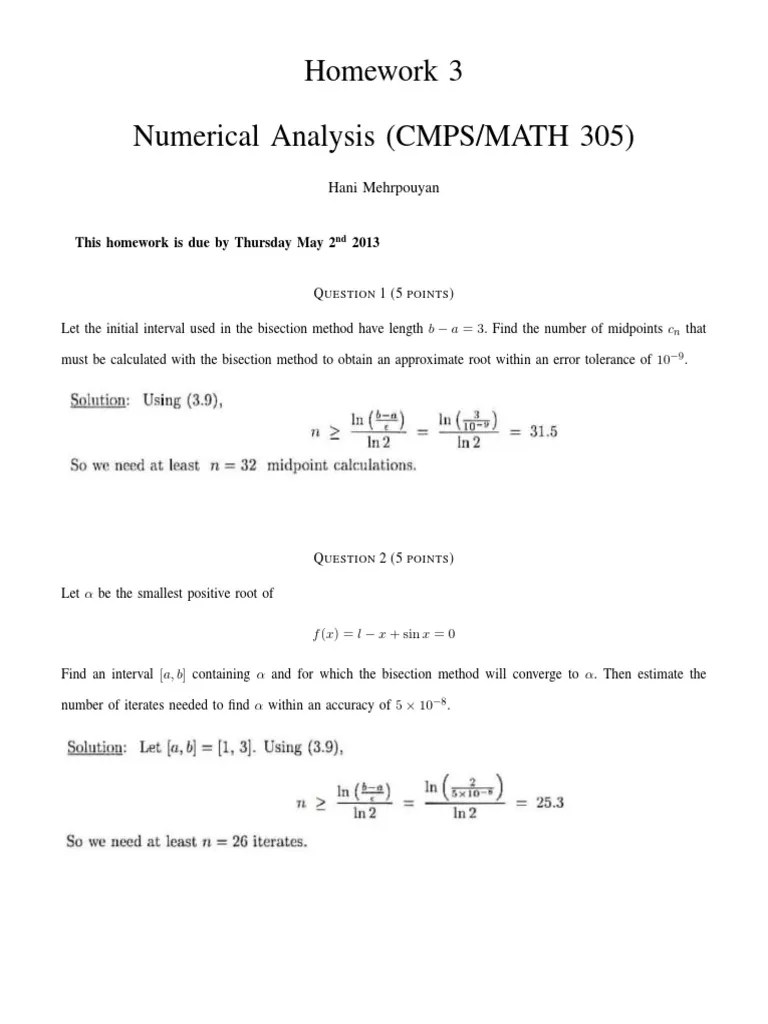 Numerical Analysis Homework 3 Applying Bisection, Newton's, and Fixed