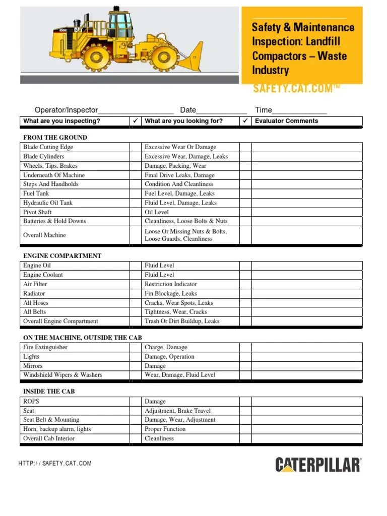 Safety & Maintenance Checklist Waste IndustryLandfill Compactors PDF