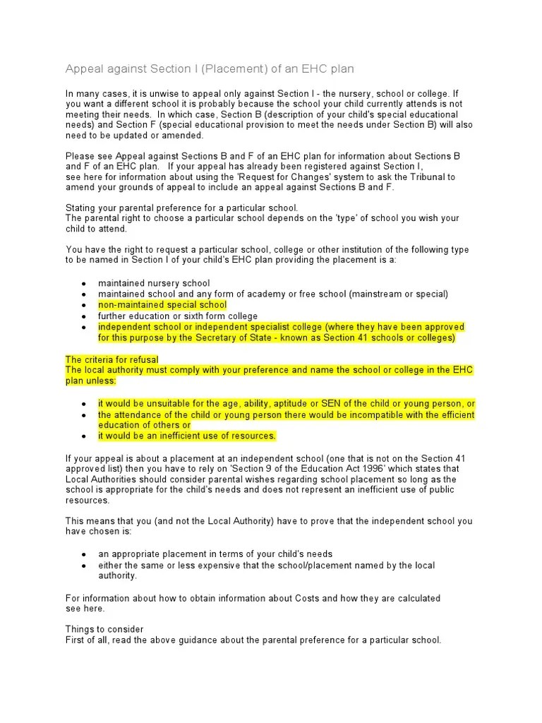 Guidance on Appealing Different Sections of an EHC Plan and Considering