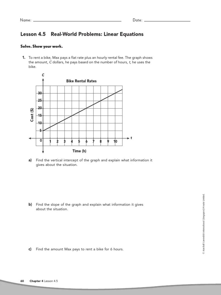 Lesson 4.5 RealWorld Problems Linear Equations Solve. Show Your Work