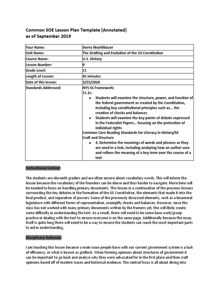Common SOE Lesson Plan Template (Annotated) As of September 2019 Download Free PDF Reading