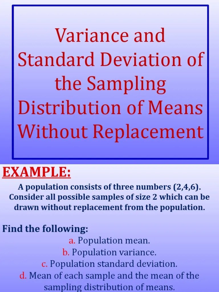 Variance and Standard Deviation of The Sampling Distribution of Means