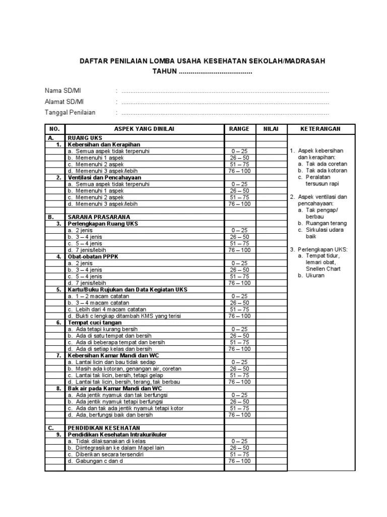 Instrumen Penilaian Lomba UKS