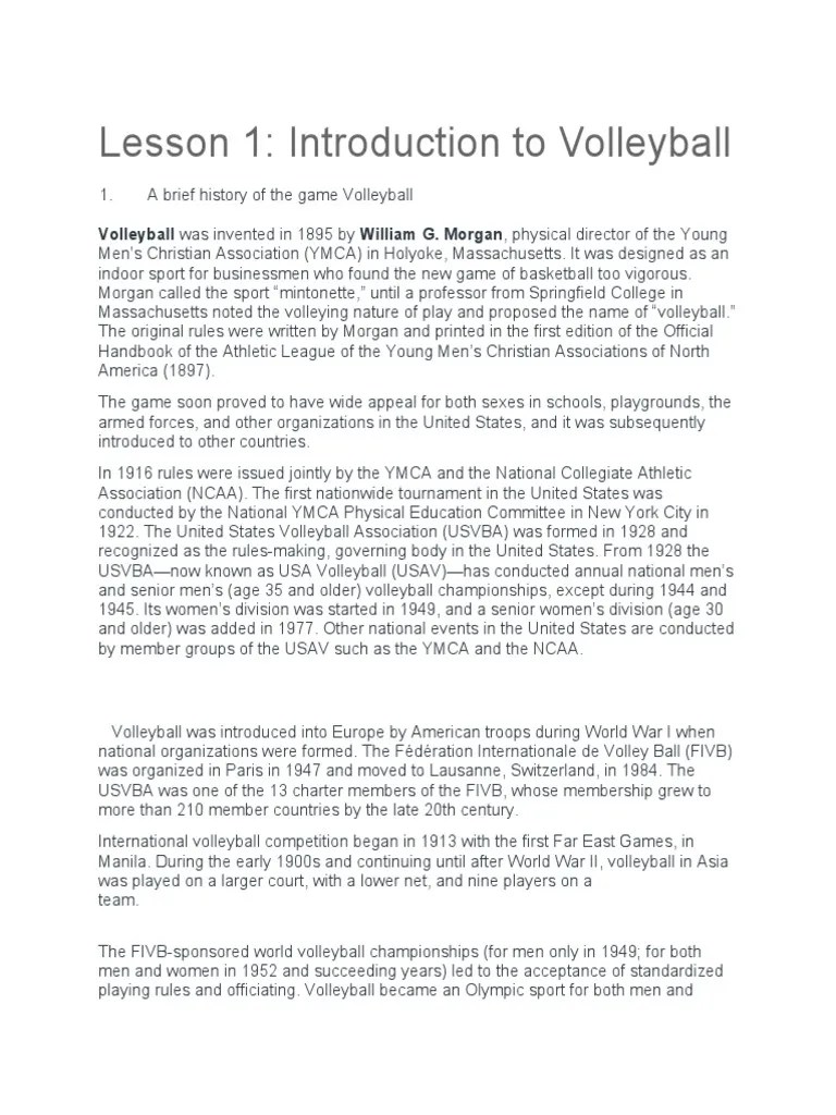 Lesson 1 Introduction To Volleyball PDF Volleyball Anatomical