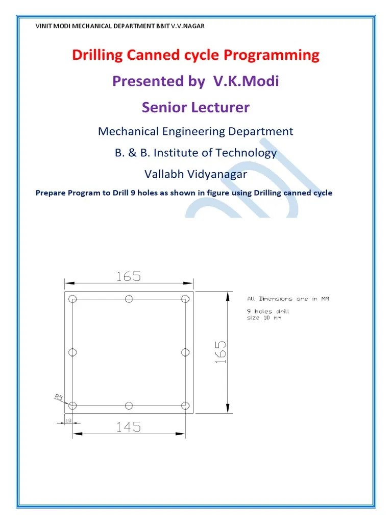 CNC Drilling Canned Cycle Program Example V.K.Modi BBIT PDF