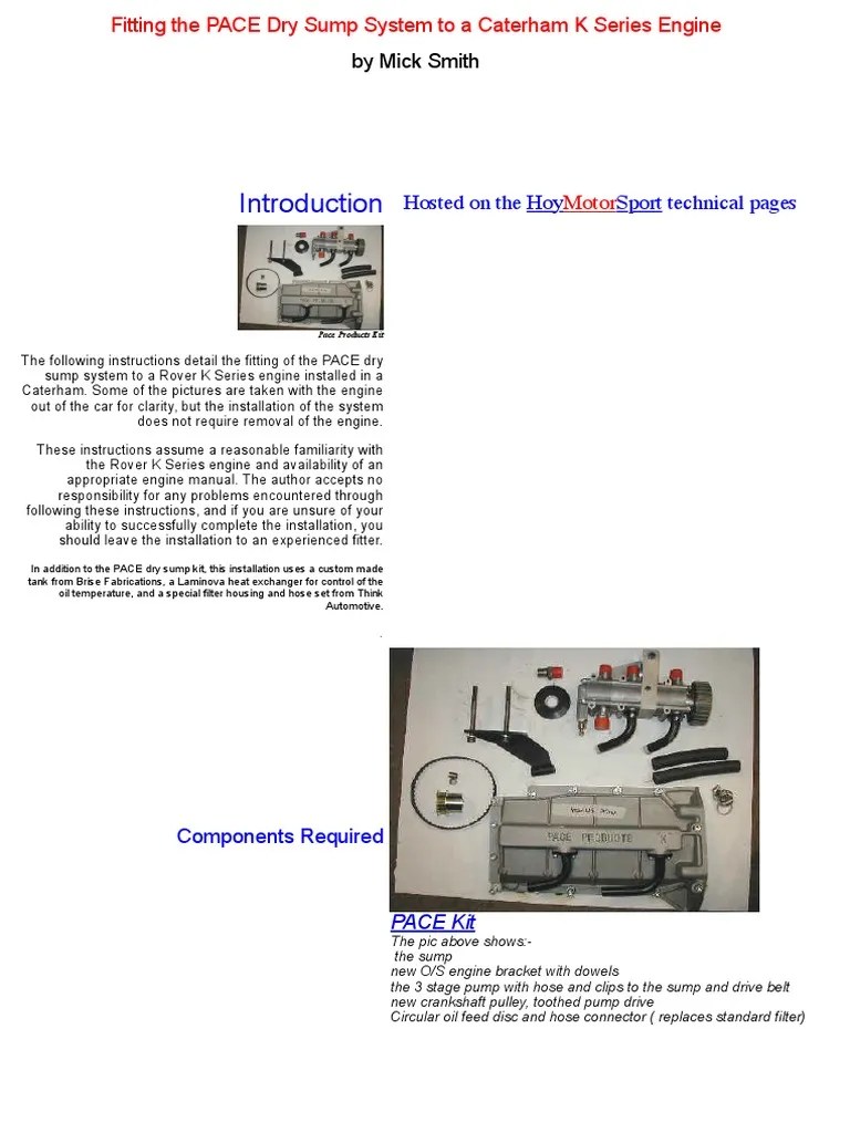 Fitting The Pace Dry Sump System To A Caterham K Series Engine PDF