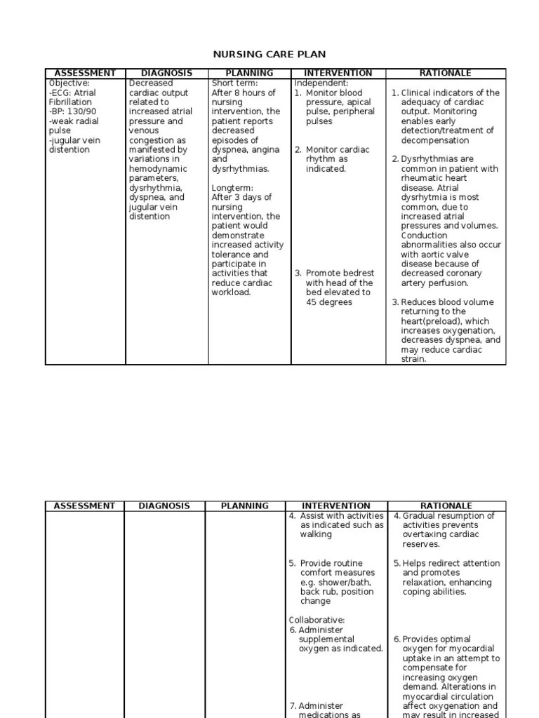 Nursing Care Plan | PDF | Heart | Atrium (Heart)