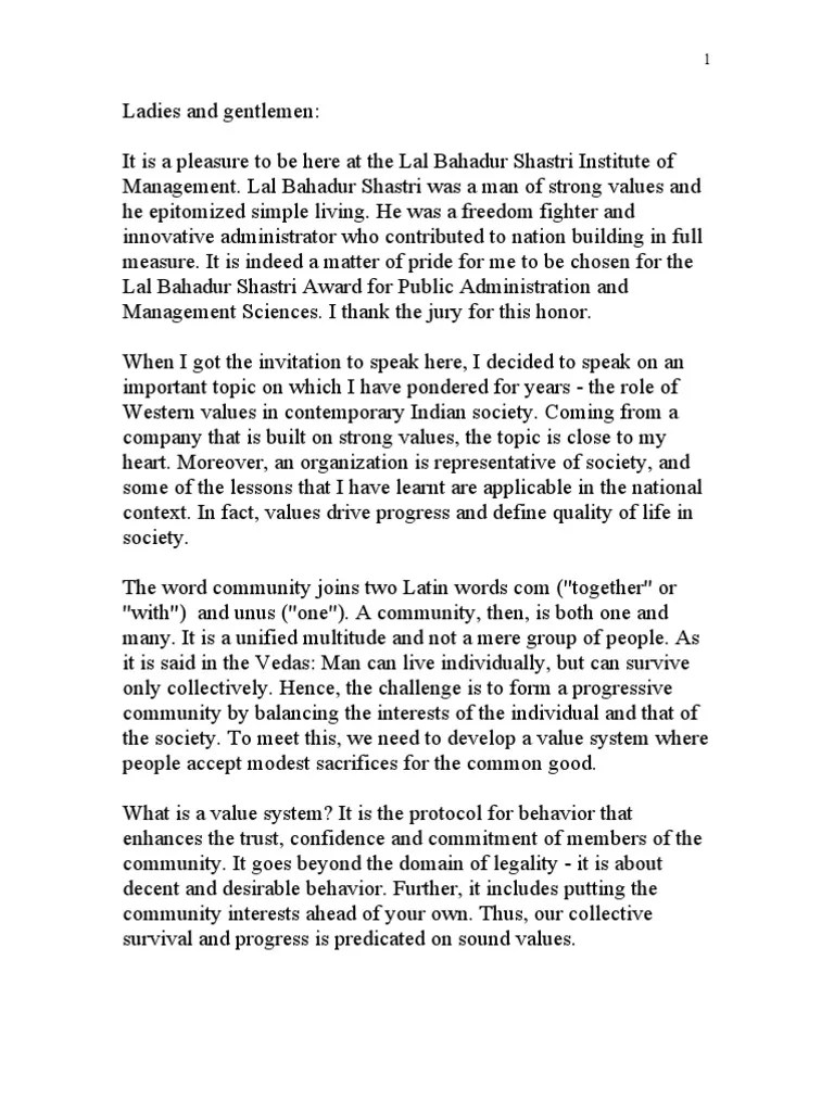 Narayanamurthy speech. Value (Ethics) Marriage