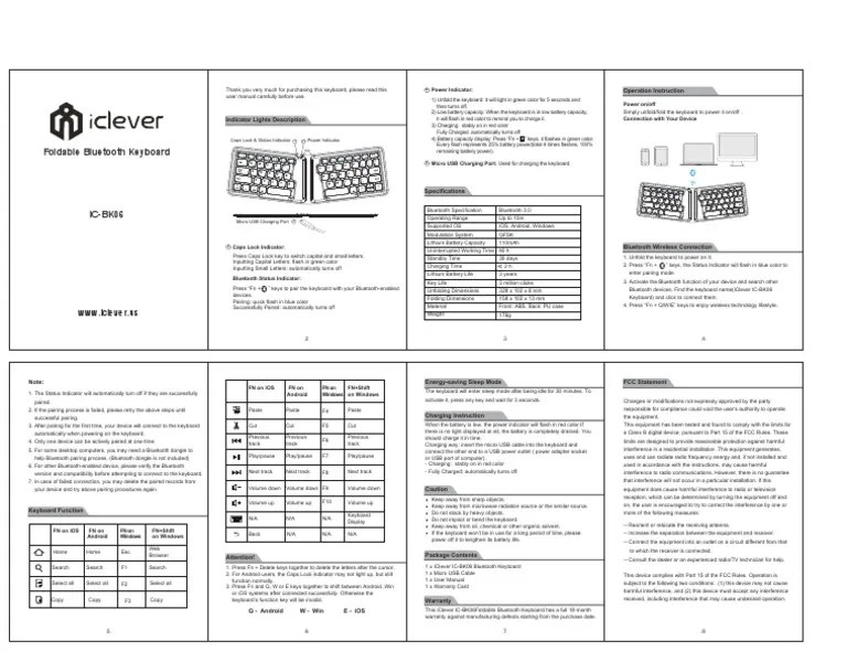 ICBK06 Manual PDF Computer Keyboard Bluetooth