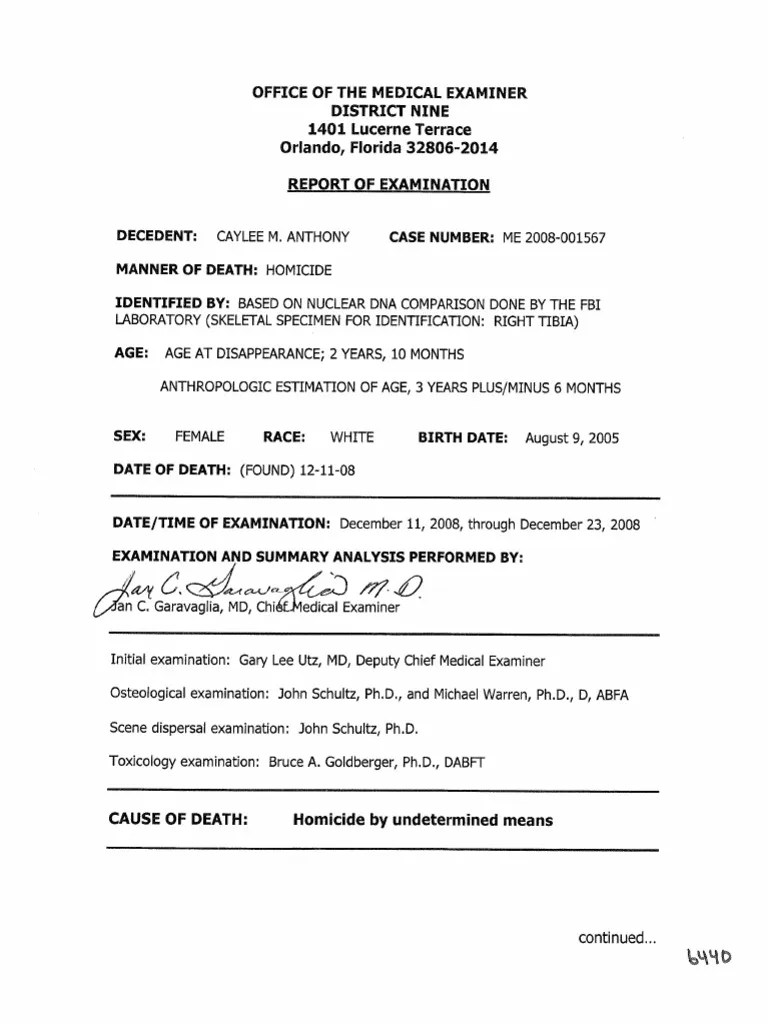 Caylee Anthony Autopsy Report PDF