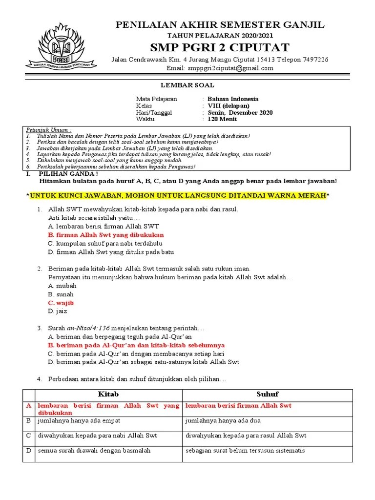 Soal Pai Kls 8 Pas Ganjil 2020-2021 | PDF