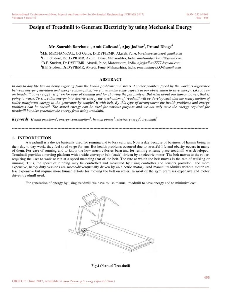 Design of Treadmill To Generate Electricity by Using Mechanical Energy