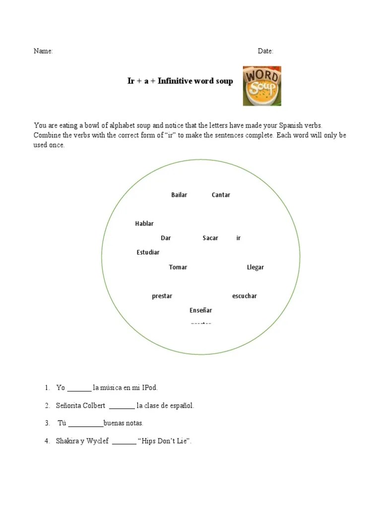 Ir A Infinitive Word Soup Worksheet PDF