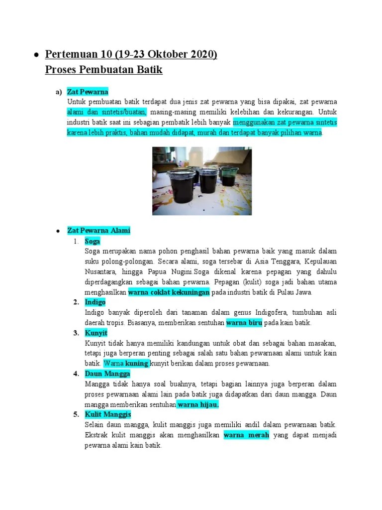 Zat Pewarna Batik Pertemuan 10 | PDF