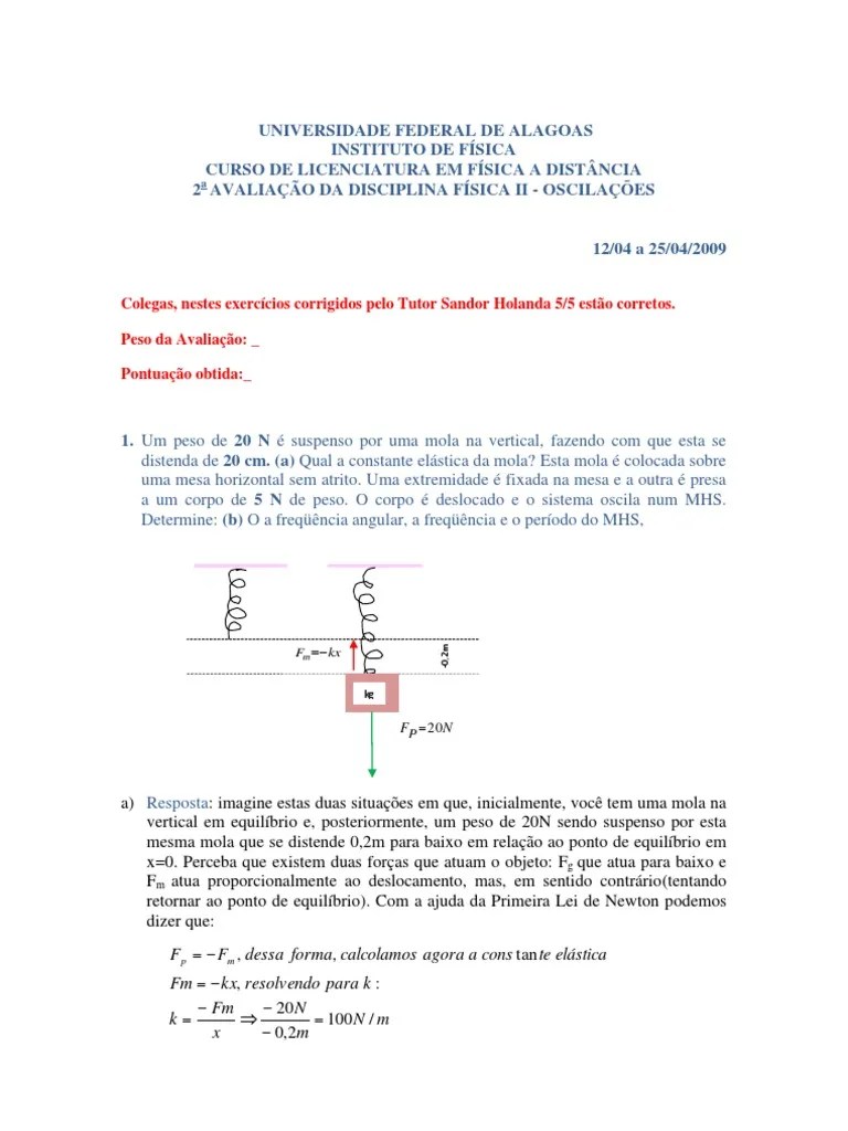 FISICA 2_OSCILAÇÕES_MÓDULO 2_EXERCÍCIOS RESOLVIDOS Força Mecânica