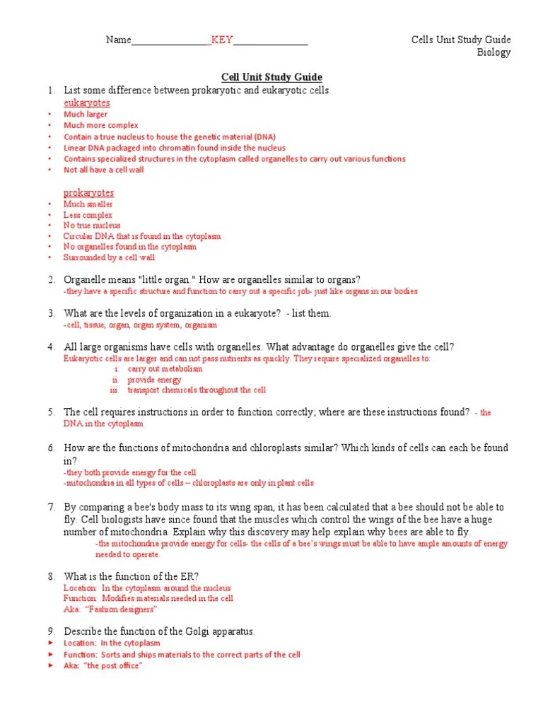 Cells Study Guide KEY | PDF | Osmosis | Cell (Biology)