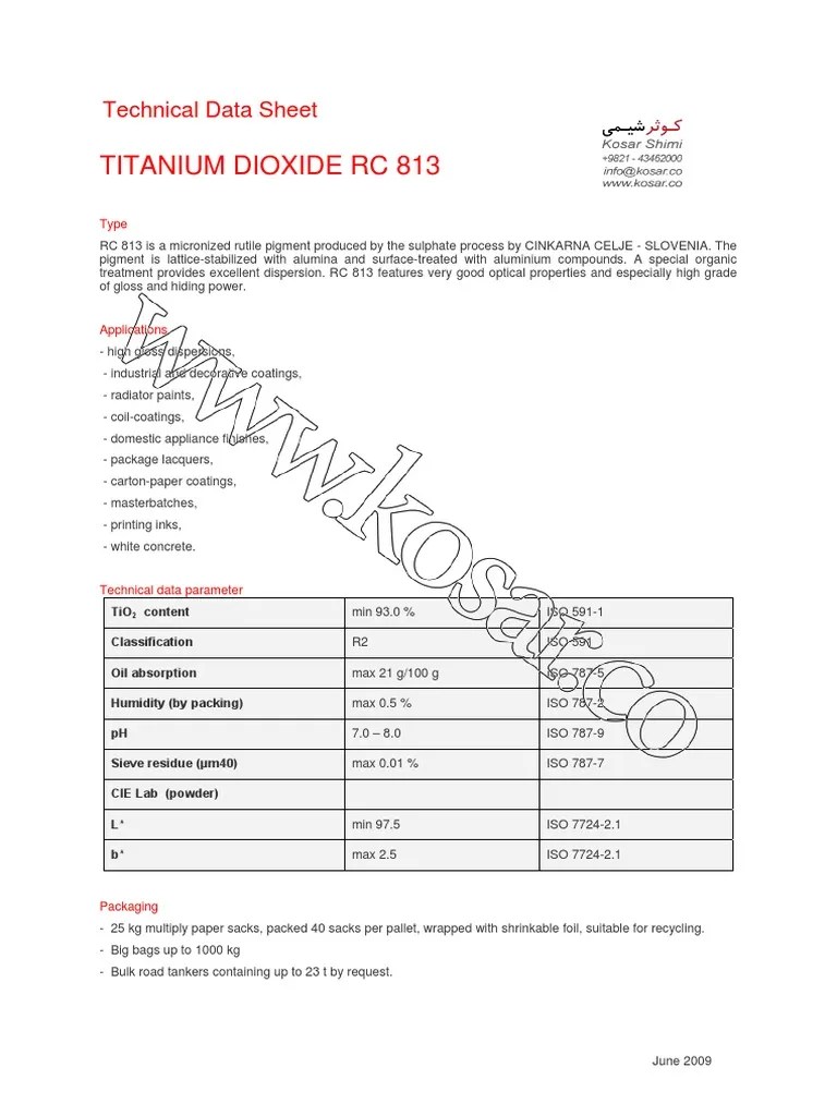Titanium Dioxide RC 813 Technical Data Sheet PDF