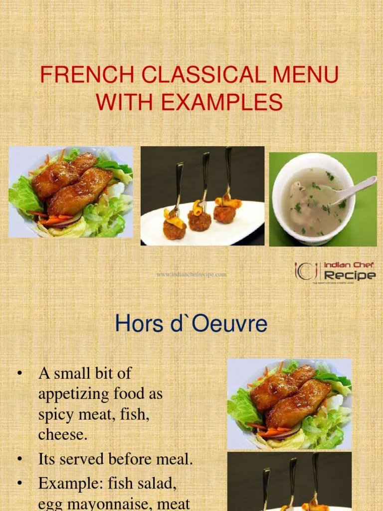 French Classical Menu PDF Salad European Cuisine