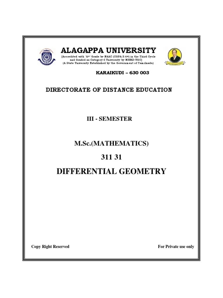 Differential Geometry PDF Curvature Plane (Geometry)