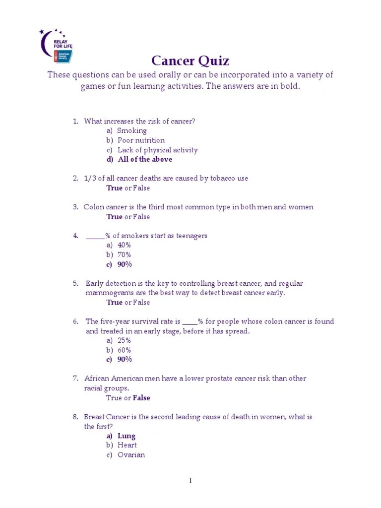 Cancer Quiz PDF Breast Cancer Cancer