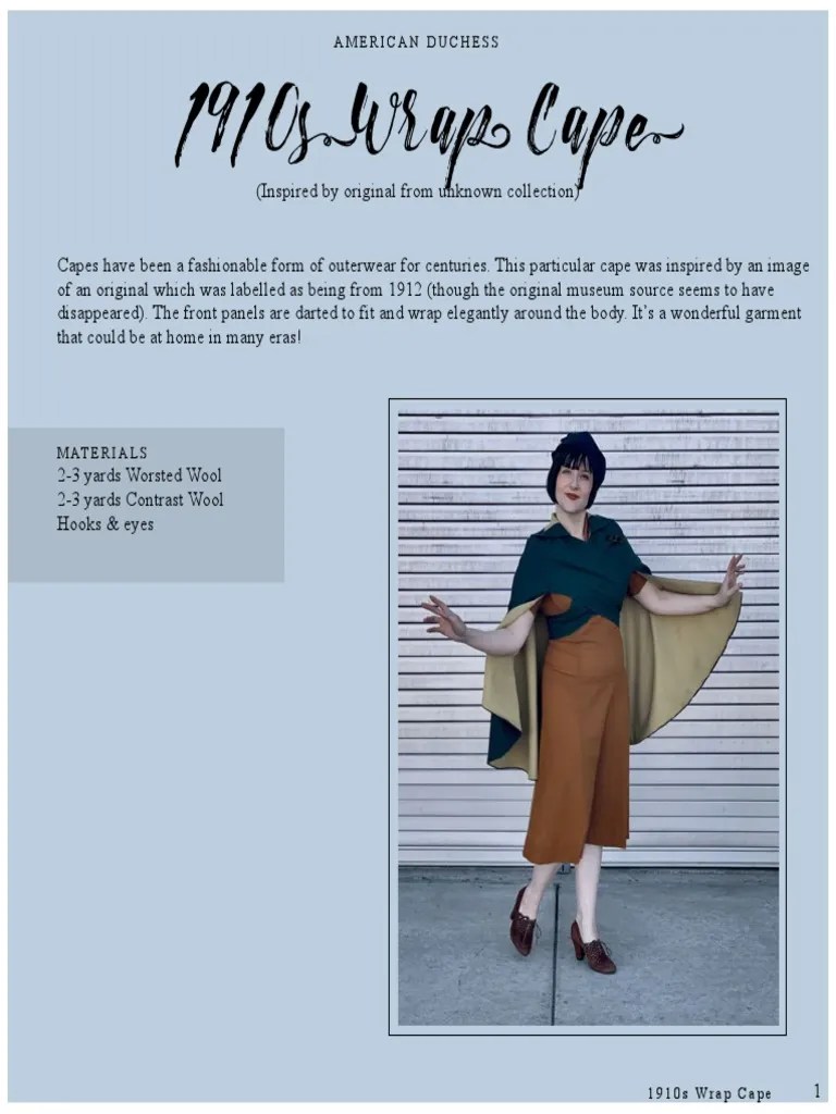 American Duchess Wrap Cape Pattern FREE Grid PDF Seam (Sewing