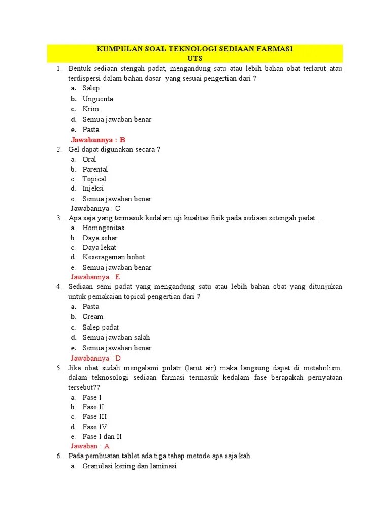 Soal-Soal Teknologi Sediaan Solida | PDF