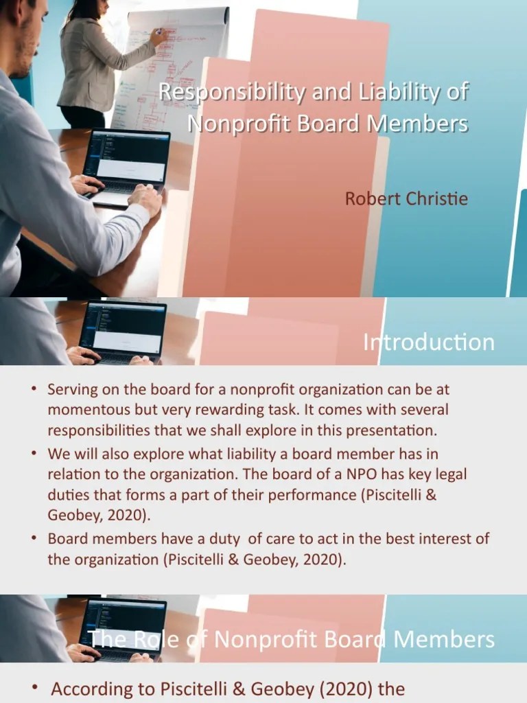 Nonprofit Board Members Presentation PDF Nonprofit Organization