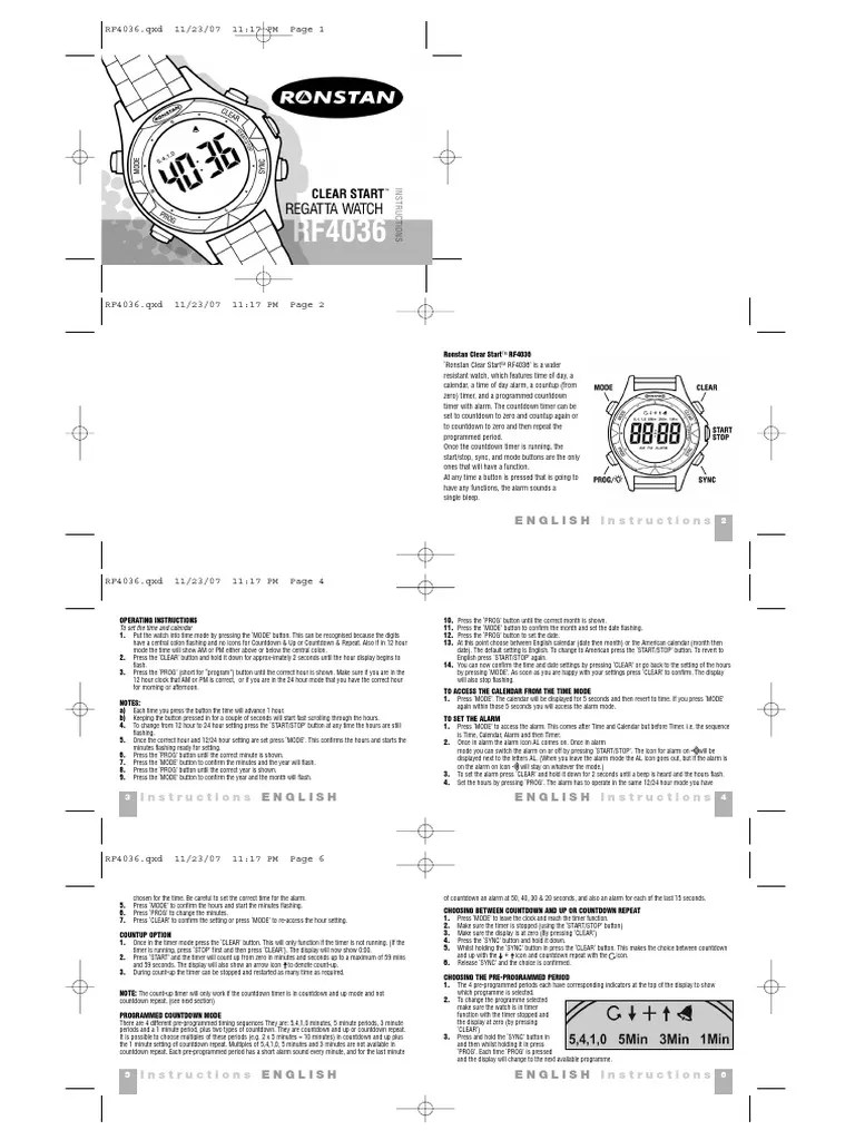 Operating Instructions for the Ronstan Clear Start RF4036 Watch A