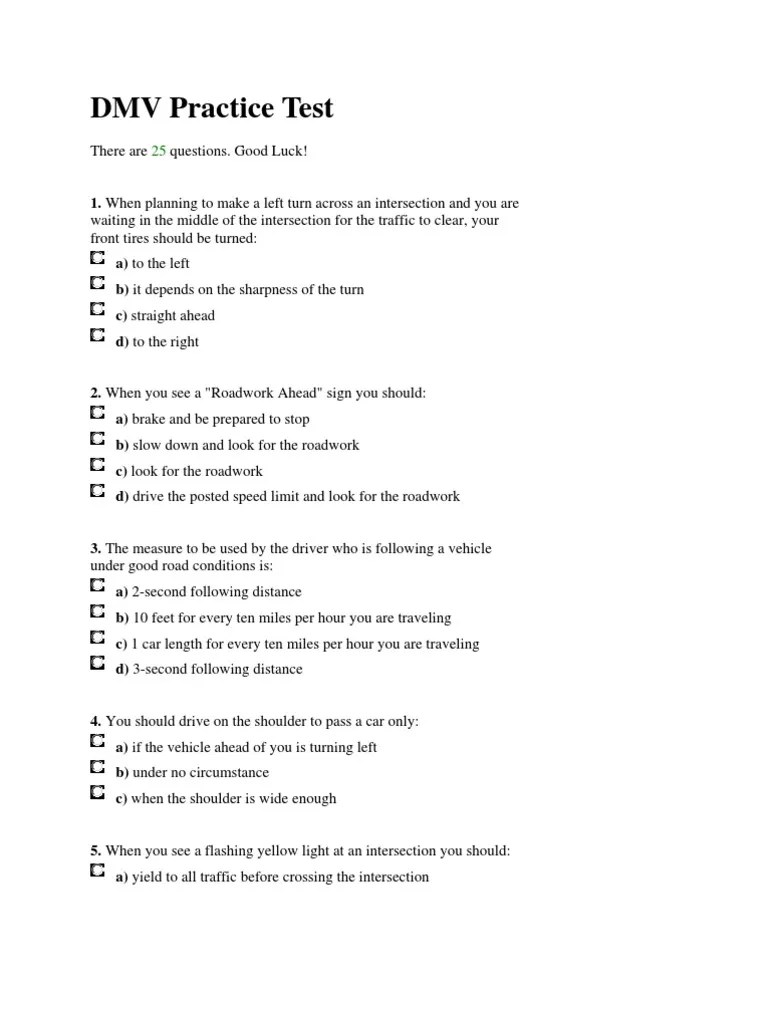 DMV Practice Test Traffic Transportation Engineering