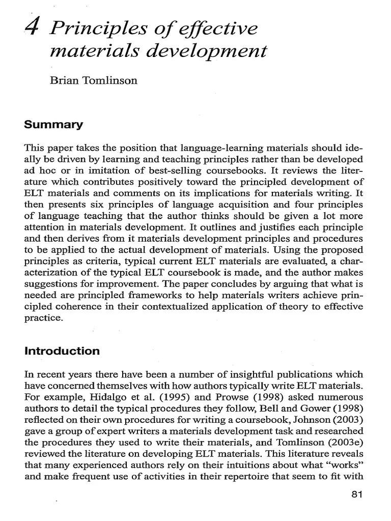 Principles of Effective Materials Development Brian Tomlinson PDF Second Language