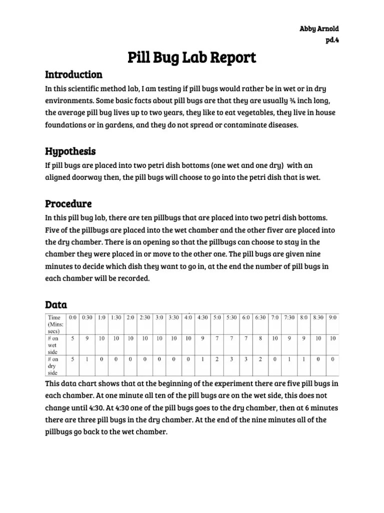 Pill Bug Lab Report | PDF | Experiment | Methodology