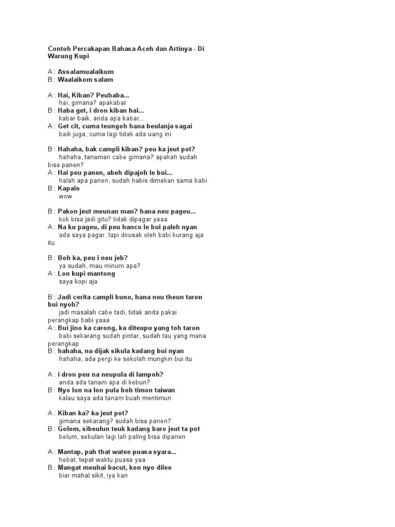 Contoh Percakapan Bahasa Aceh Dan Artinya | PDF