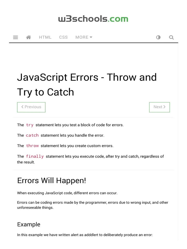 Javascript Errors Throw and Try To Catch W3Schools PDF Bootstrap