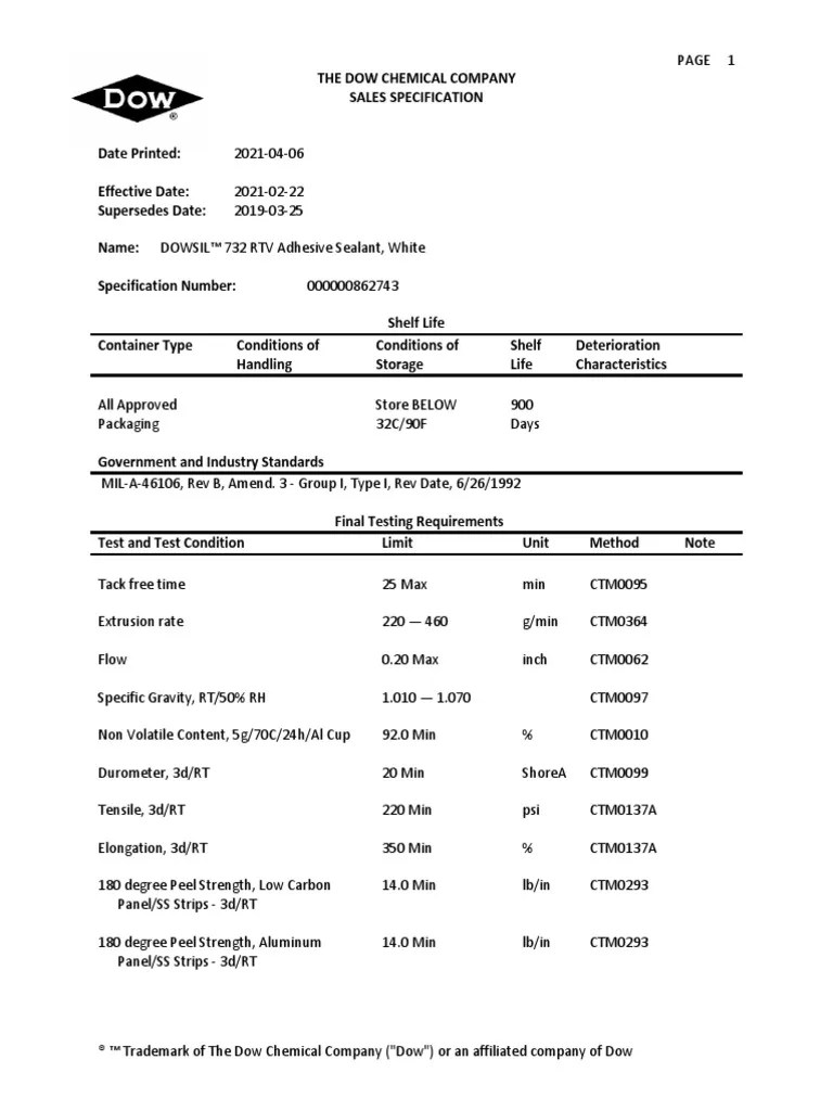 732 Adhesive Sealant PDF Packaging And Labeling Specification (Technical Standard)