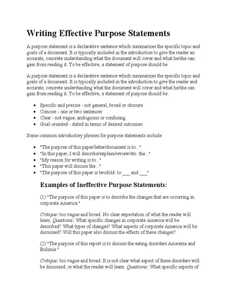 Writing Effective Purpose Statements PDF Phenomenology (Philosophy