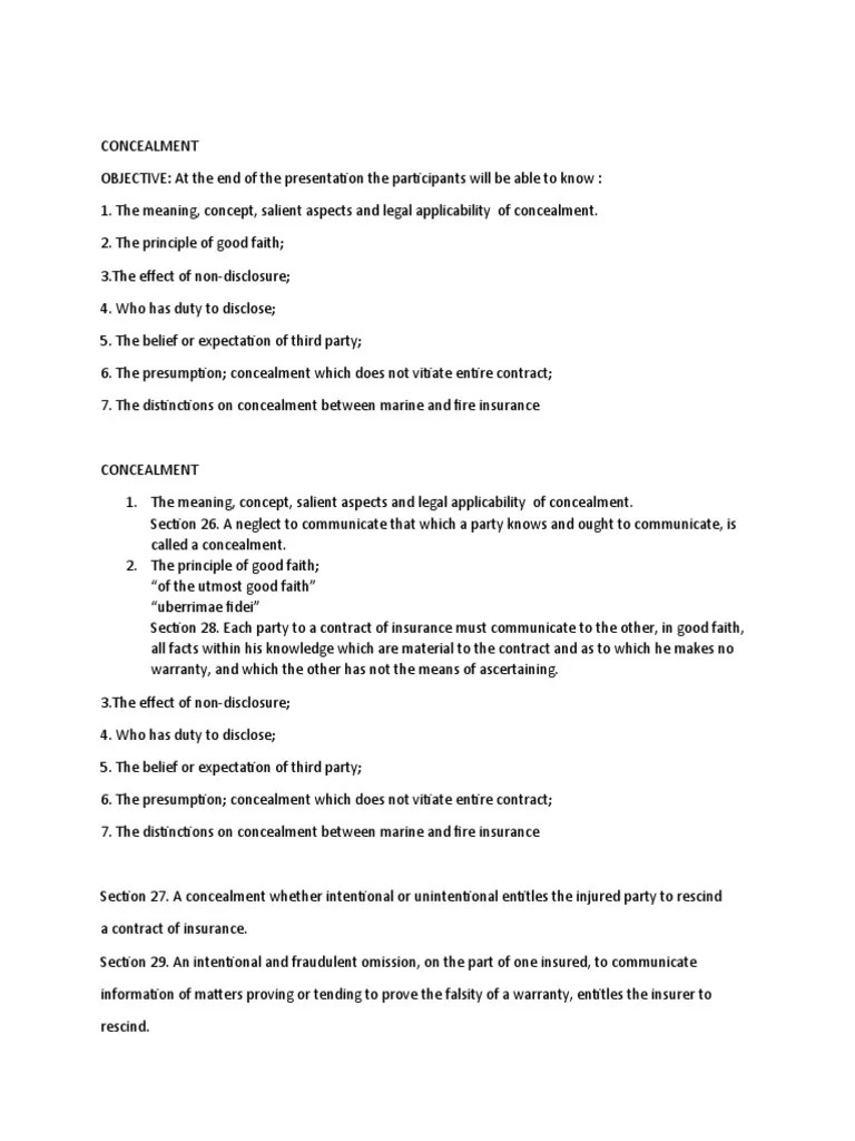 Concealment PDF Insurance Common Law