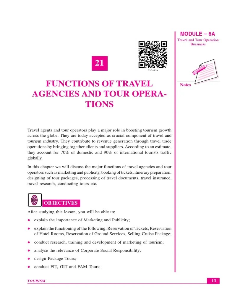 Functions of Travel Agencies and Tour OperaTions Module 6A PDF