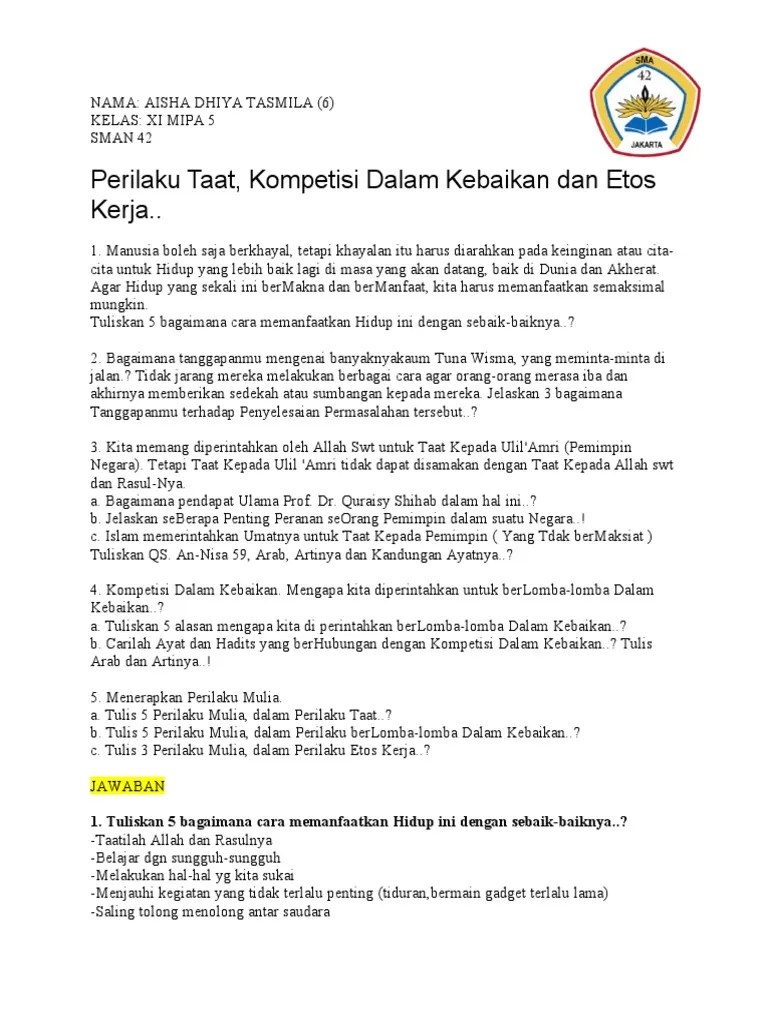 Perilaku Taat, Kompetisi Dalam Kebaikan Dan Etos Kerja.. | PDF