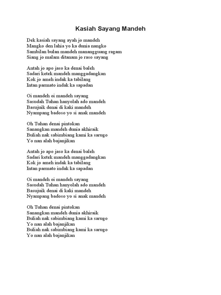 Lirik Kasiah Sayang Mandeh | PDF