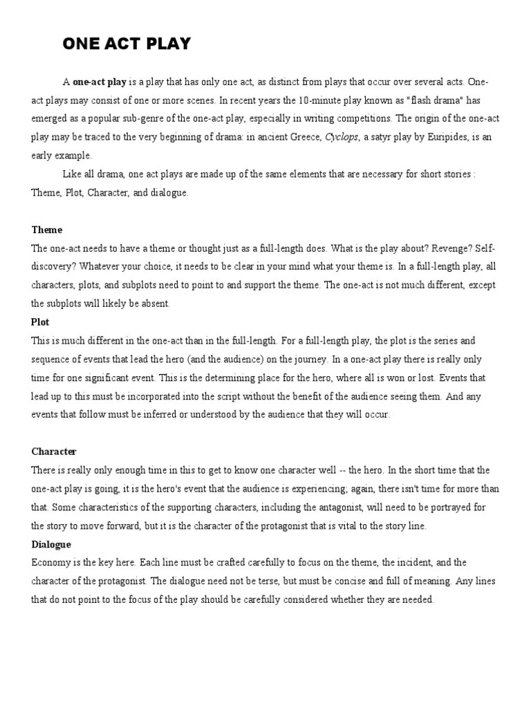 One Act Play Elements (Main Topic) PDF