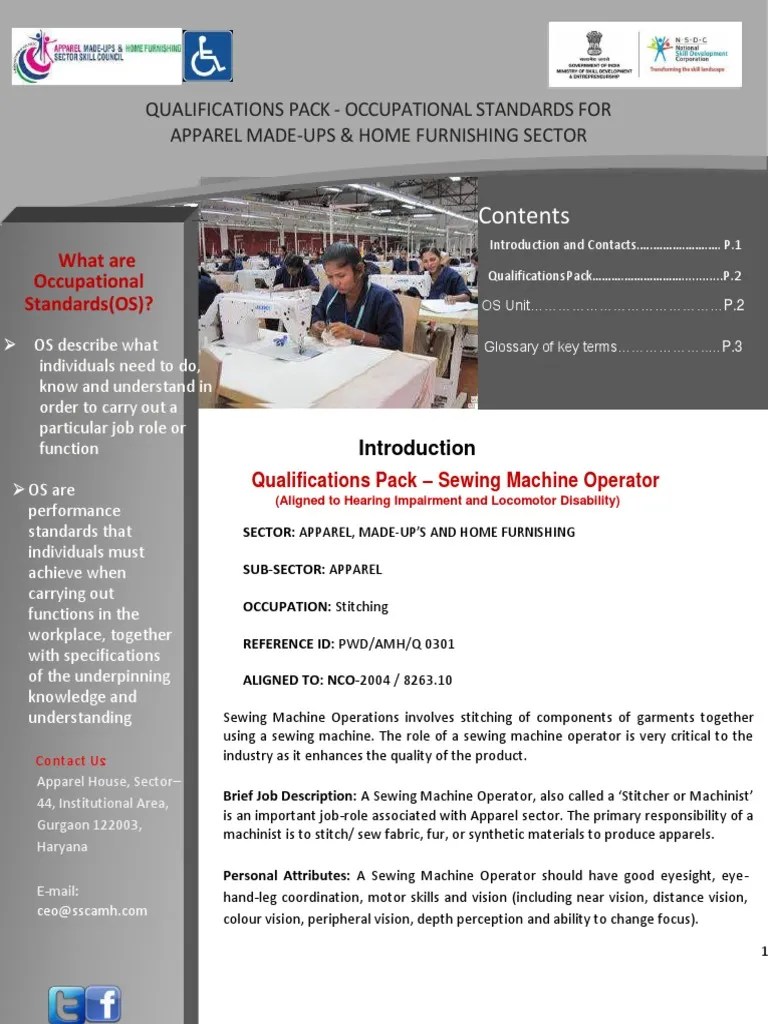 Qualifications Pack Occupational Standards For Apparel MadeUps