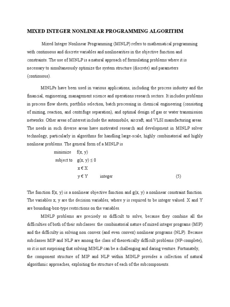 Mixed Integer Programming Algorithm PDF