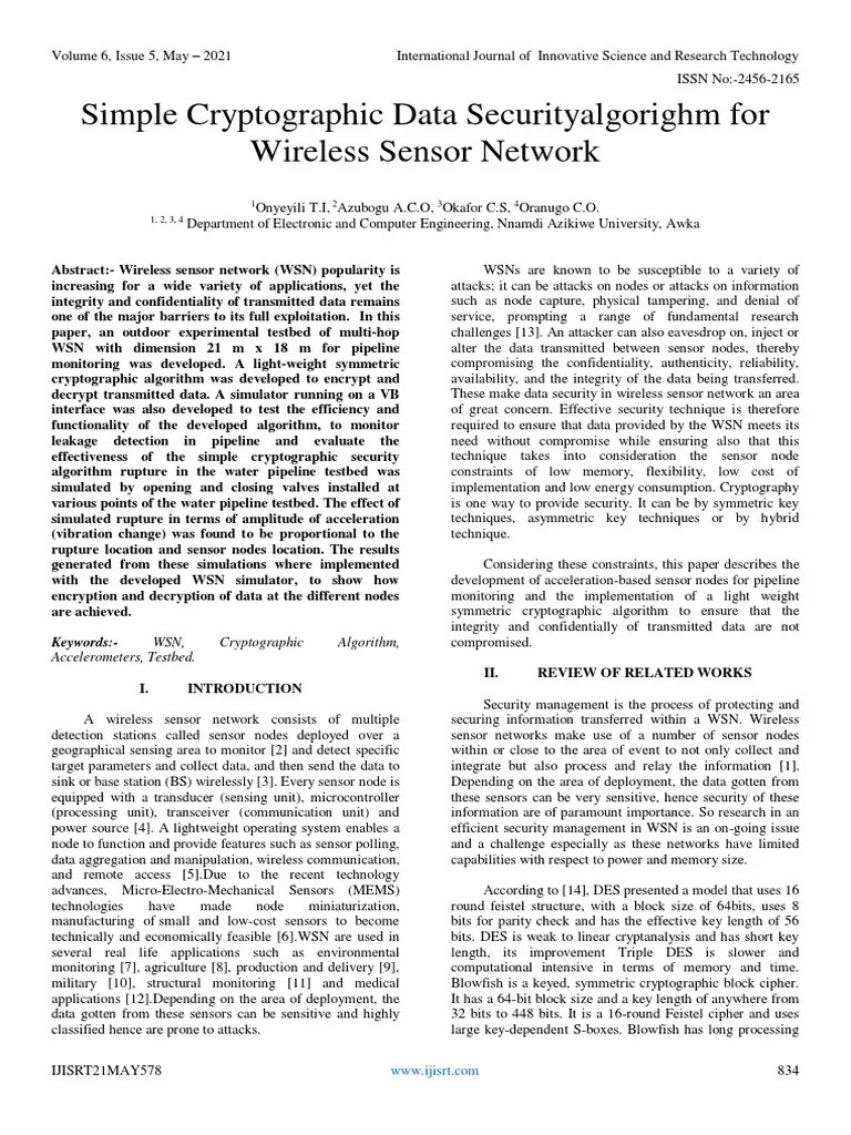 Simple Cryptographic Data Securityalgorighm For Wireless Sensor Network