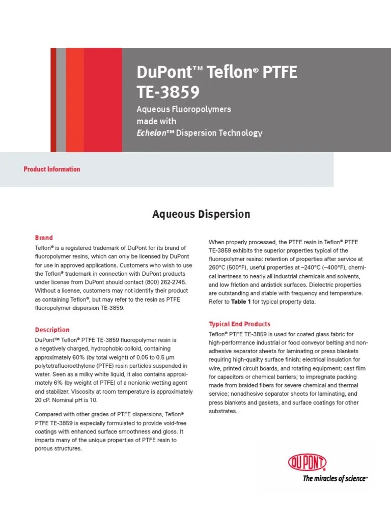 Dupont Teflon Ptfe 3859 PDF Applied And Interdisciplinary Physics Materials